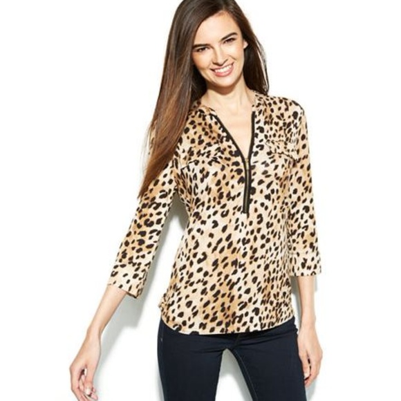 Calvin Klein Tops - 5 for $25 Calvin Klein Cheetah-Print Zip-Front Top